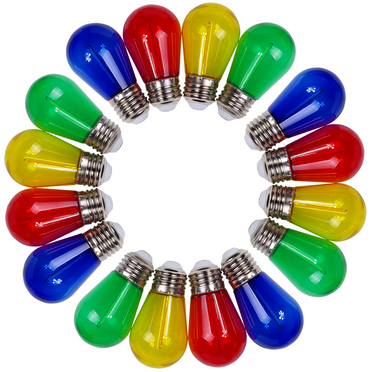 Jslinter Colored String LED Light Bulbs - 1 watt Plastic Outdoor Indoor S14 Bulbs for Christmas String Light Replacement - Shatterproof - E26 Base - 16Pack