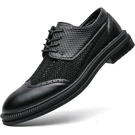 PTNOKA Mens Hollowed Mesh Brogue Formal Oxford Shoes Casual Lightweight Wingtip Business Dress Work Derby Shoes
