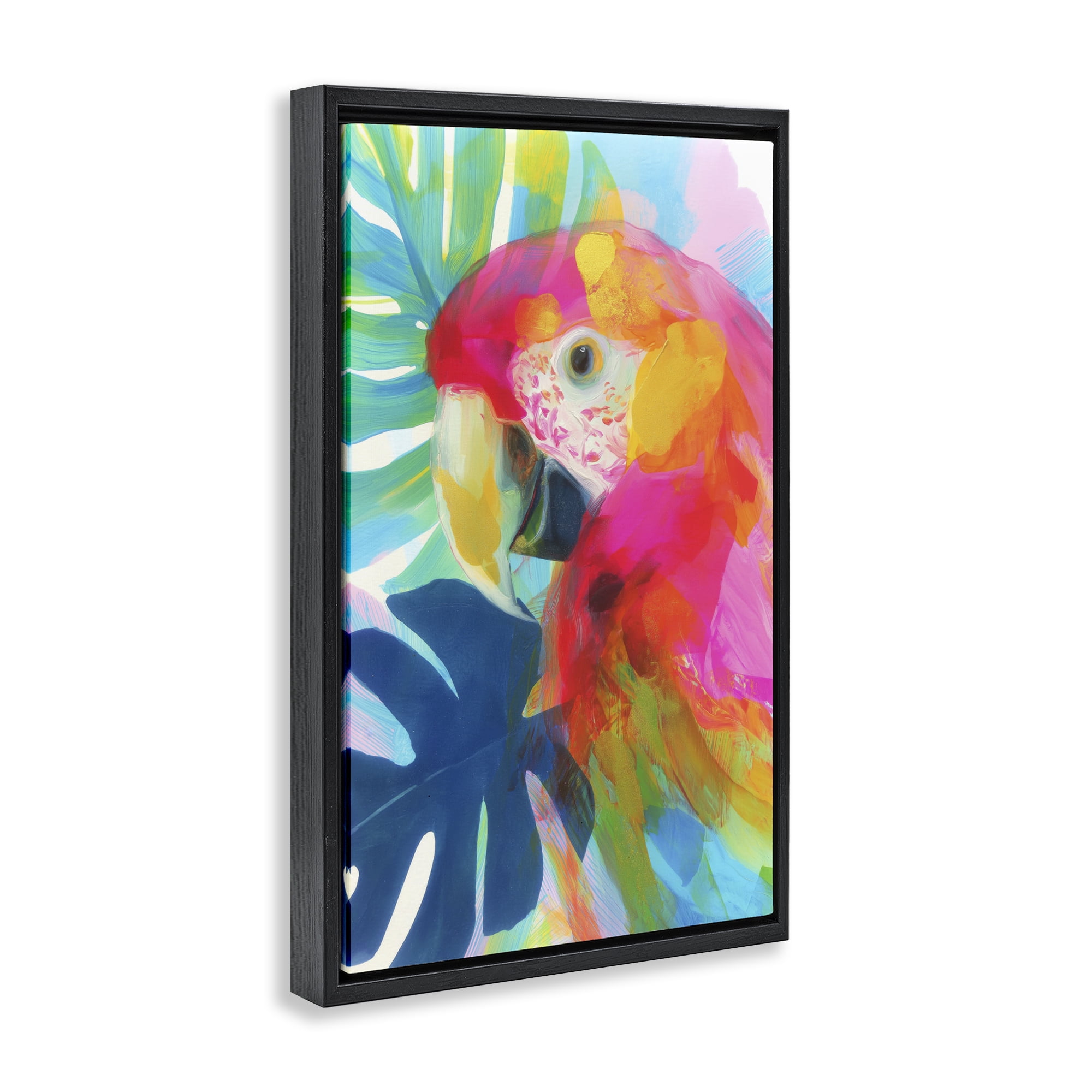 Stupell Industries Scarlet Macaw in Paradise Black Framed Floater Canvas Wall Art, design by Chromatic Storm Studio