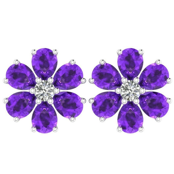 Belinda Jewelz 1.4 CT Amethyst Flower Stud Earrings for Women