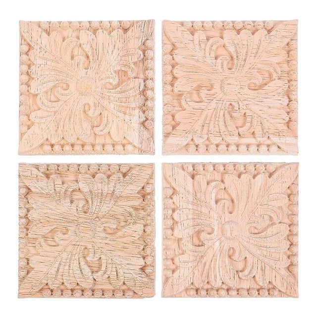 Apliques de madera tallada de estilo europeo de 4 piezas para muebles de madera tallada (estilo 9)