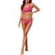 thumbnail image 2 of Conjunto de bikini floral de halter para mujer de INSPIRE CHIC, 3 piezas, traje de baño con cubierta de manga larga, vestido de malla, color rosa y púrpura, tamaño mediano, 2 of 6