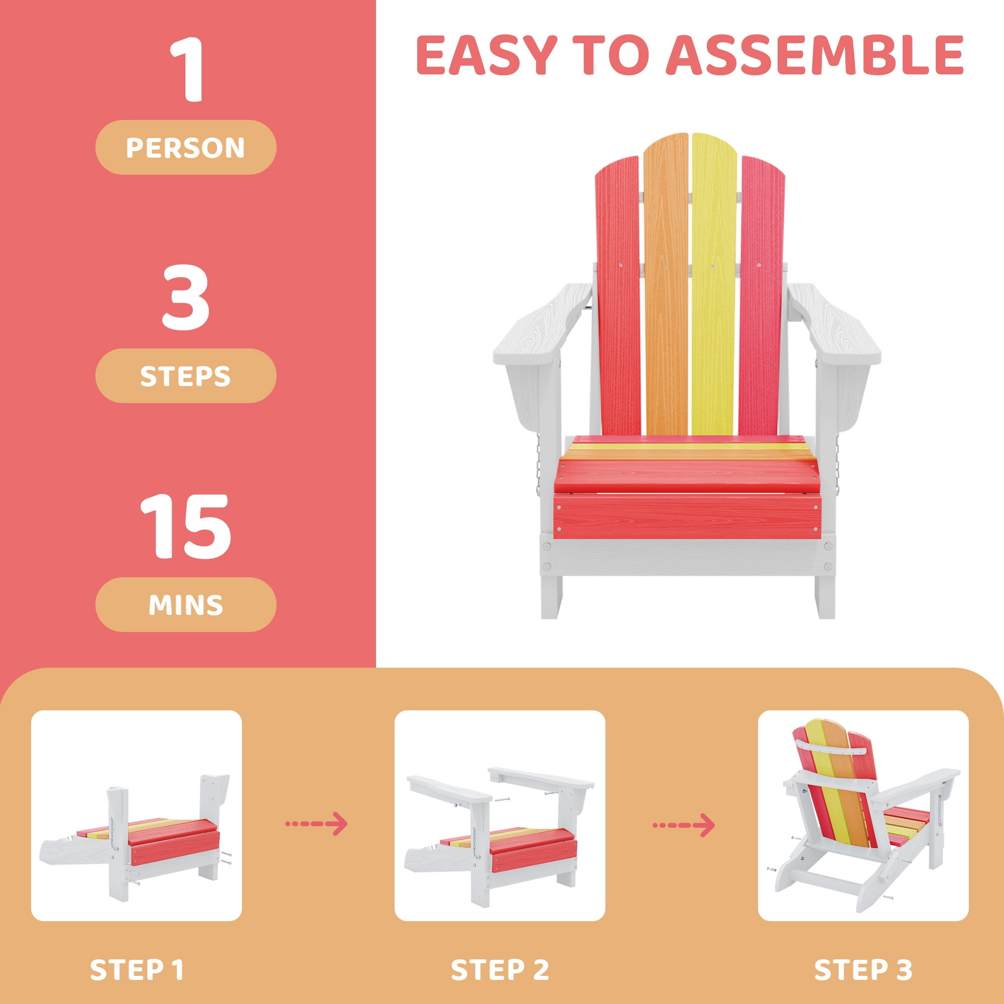 FUNDAZE HDPE Adirondack Outdoor Chair, Foldable & Weather-Resistant Patio Chair for Garden Lawn Deck,Red-to-Pink Gradient