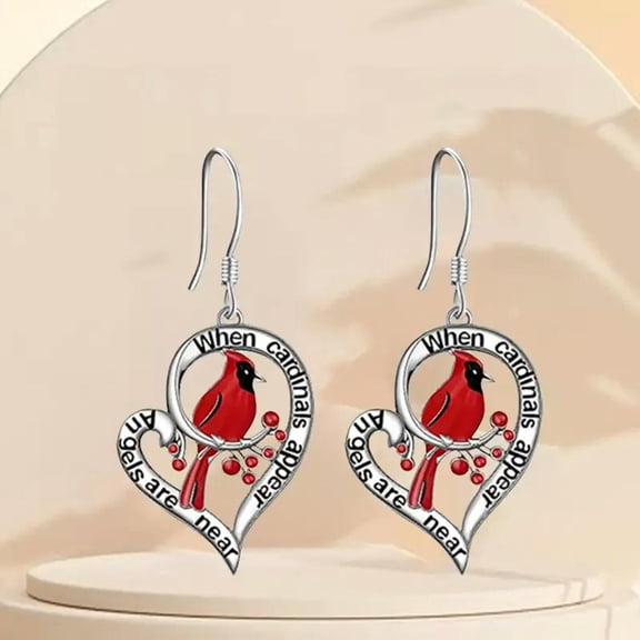 MATROOY Red Bird Heart Shaped Cardinal Hollow Pendant Earrings Lucky Gift Fashion Women