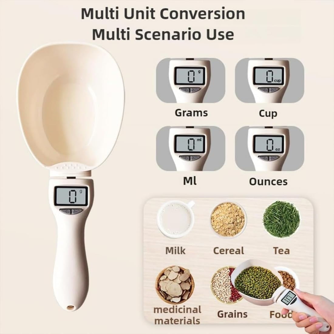 Electronic Measuring Spoon, Digital Spoon Scale 800g/0.1g with LCD Display, Removable & Easy-Clean, Unit Conversion (g/ml/cup/fl.oz/oz) for Cooking, Baking, Dog Cat Food, Coffee, Powder