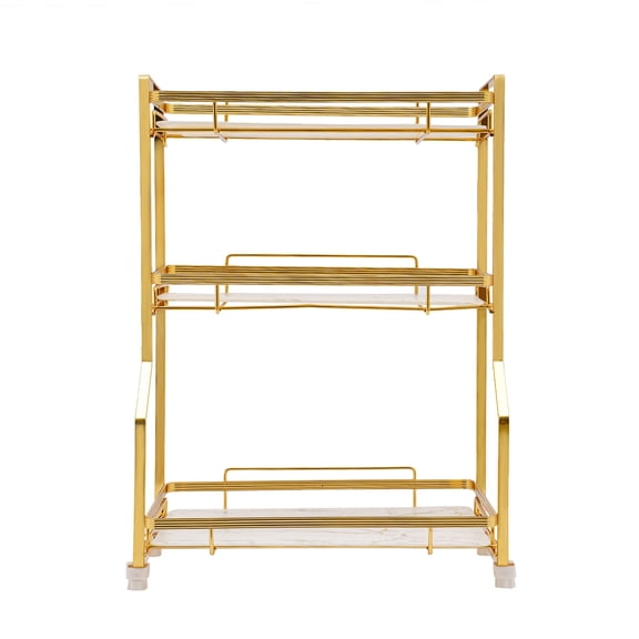 ToppiJoy 3 Tier Makeup Organizer, Counter Organizers Cosmetic Shelf for Dresser, Vanity Organizer Basket with Marbling Glass Tray White