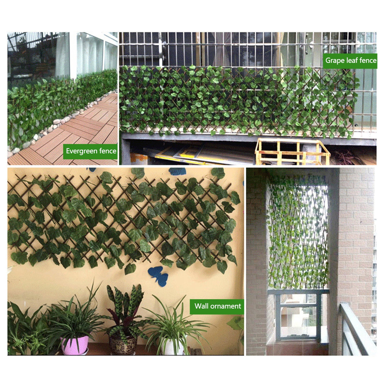 Tomshoo Simulation Fence Fence Telescopic Fence Fake Flowers Green Leaves Outdoor Garden Fence Wall Guardrail Decorative Leaves Blocking Plants Small Fence-Little Creeper