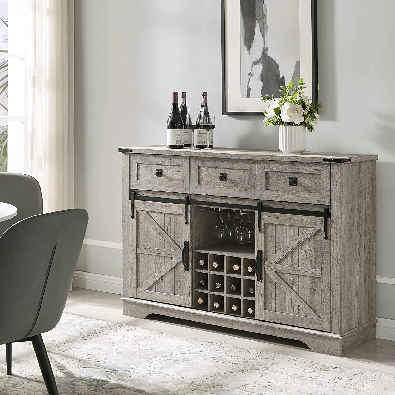 OKD Farmhouse Kitchen Buffet Sideboard with Storage, Light