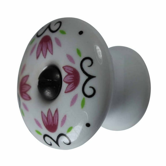 Kitchen Cabinet Knob White Porcelain 1 1/4" W/ Black Screw | Renovators Supply
