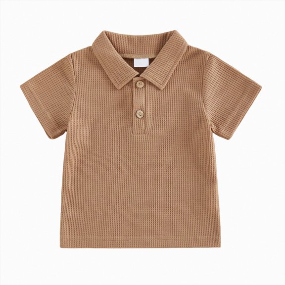 mgoYE Toddler Baby Boy Short Sleeve Shirt 18-24 Months Waffle Knit Summer Clothes Solid Color Polo T-Shirt Top Outfit Khaki