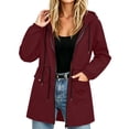 thumbnail image 2 of Feancey Hooded Rain Jackets for Women Drawstring Waist Waterproof Windbreaker Jacket Outdoor Lightweight Full Zip Raincoats Hiking Travel Jackets with Pockets Wine S, 2 of 8