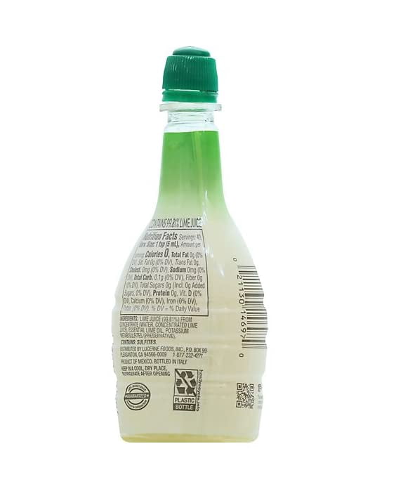 Sicilian Lime Juice with Essential Lime Oil in Squeeze Bottles, Six (6) Bottles 6.76 Fl.Oz. (200mL.)