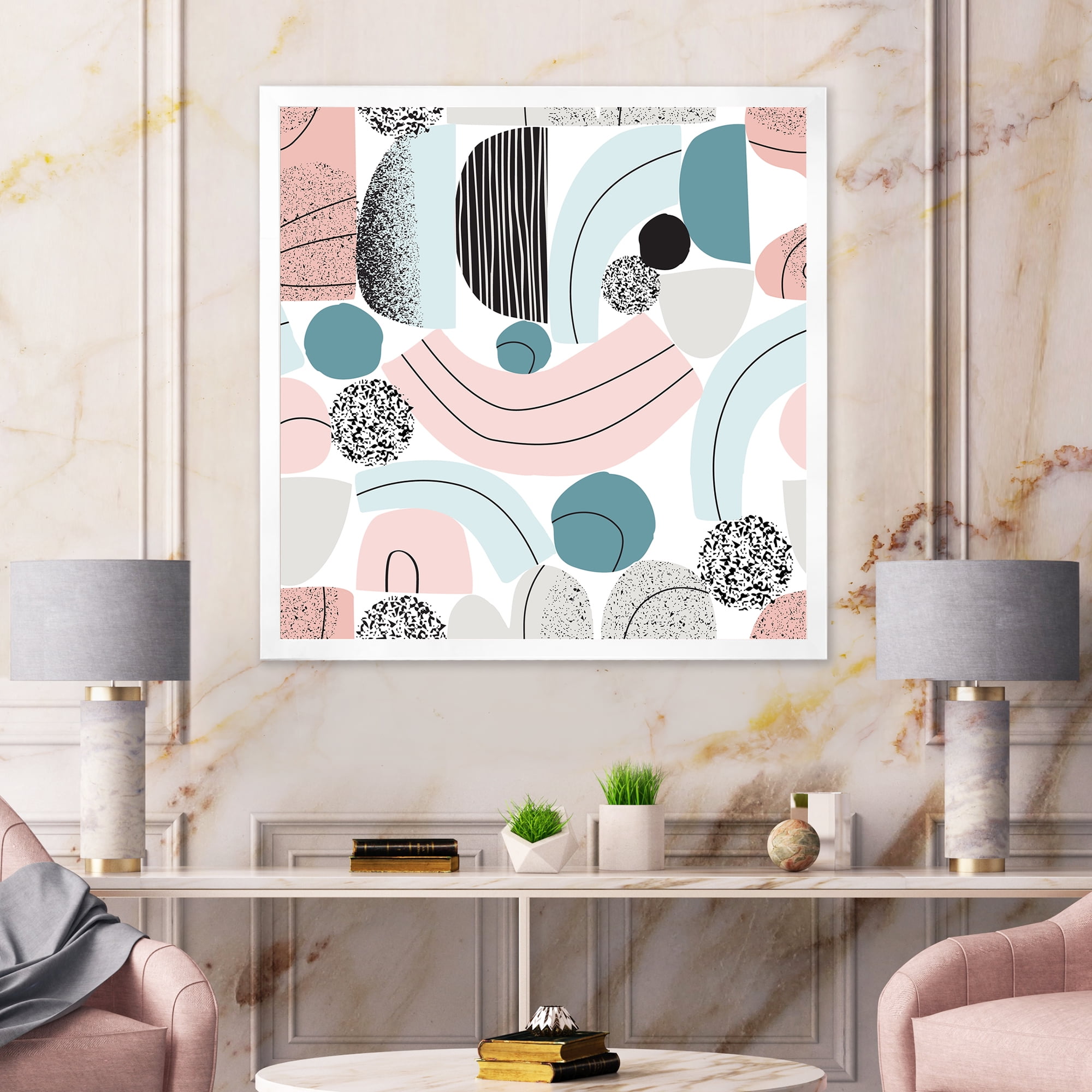 Designart 'Art Collage In Pastel Colors' Modern Framed Art Print