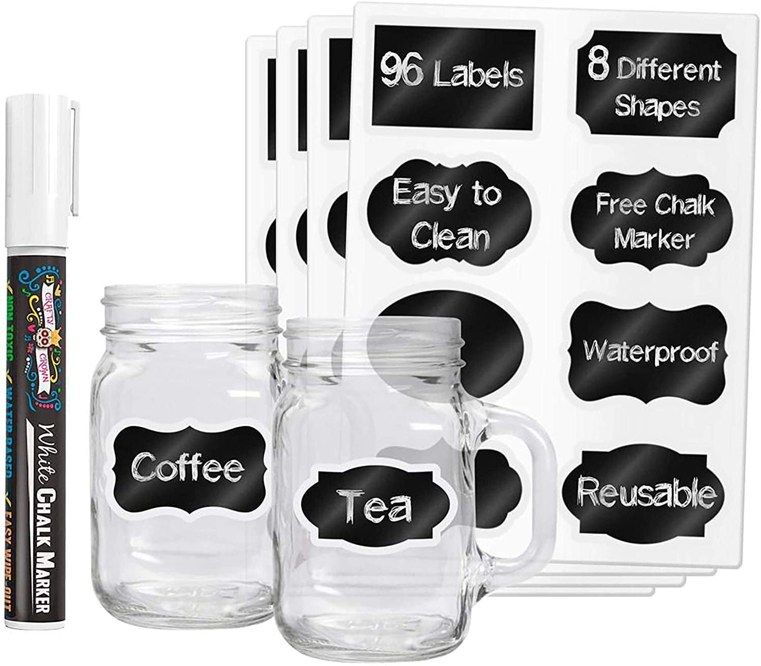 Craft Rooms Weddings Storage Reusable Waterproof Blackboard Stickers with 1 Durable Erasable Chalk Pen for Mason Jars Organize Your Home & Kitchen 220 Pcs Chalkboard Labels Parties Decoration 