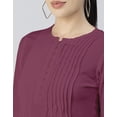 thumbnail image 4 of Moomaya Womens Solid Bell Sleeves Top, Round Neck Pleated Buttoned Viscose Top, 4 of 7