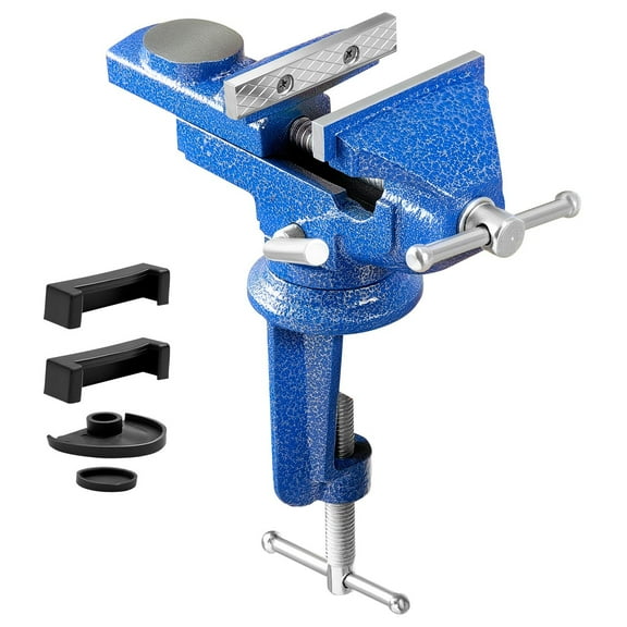 KFFKFF 3-Inch Bench Vise with 360° Swivel Base, Quick-Release Rotating Clamp, Elevated Base, Durable Cast Iron Build, Ideal for Woodworking, Metalworking, Drilling, and Cutting