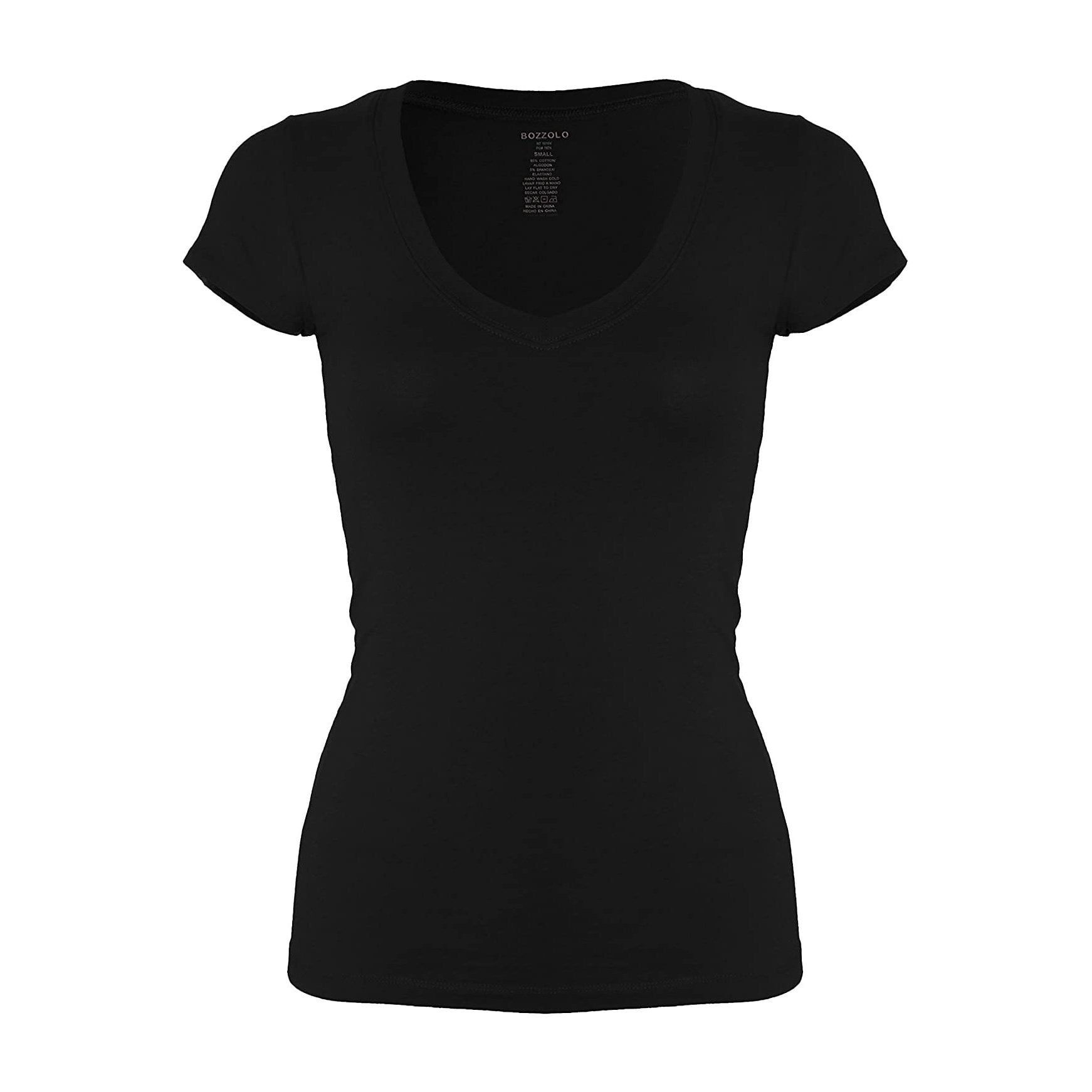 Plain Basic V Neck Short Sleeve Cotton 