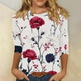 thumbnail image 2 of CYMMPU Blouses for Women Dressy Casual Round Neck Spring Tunic Tops Floral Pattern 3/4 Sleeve Loose Fit Summer Fashion Shirts Lightweight Basic T-Shirts White XXXXL, 2 of 4