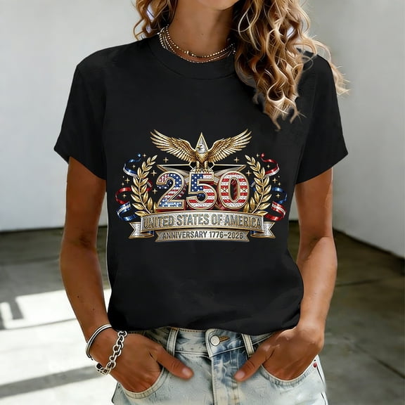 WJJIAO 250 Years American Flag Shirt for Women 250th Anniversary USA T Shirt 4th of July Independence Day Freedom Shirts Tops