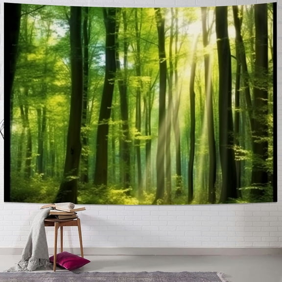 Creowell Trees Forest Sunlight Tapestry for Home Room Wall Decoration Living Room Bedroom Dorm - Short Plush Material 40x30inch