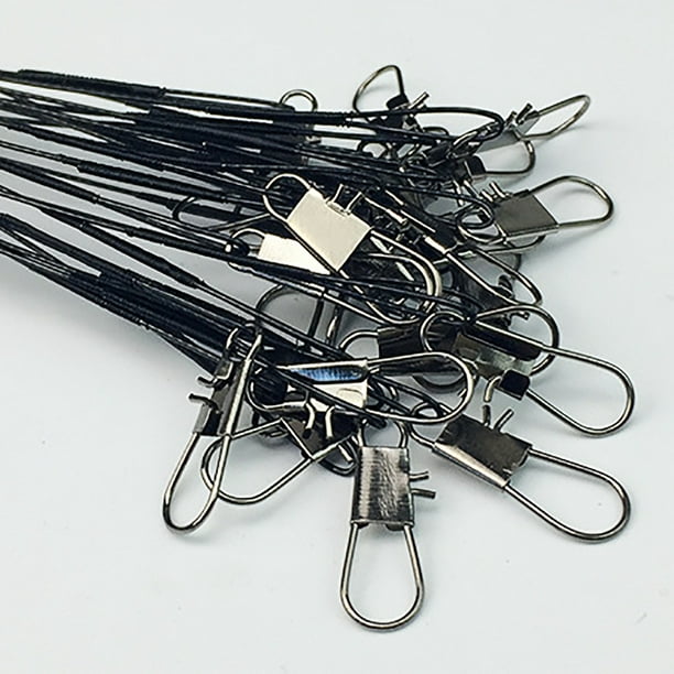 Edtara 20pcs/Pack Fishing Line Steel Wire Leader With Swivel And Snap Black 25cm