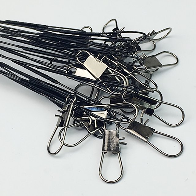 Fishing Tools Fishing Line Steel Wire Leader With Swivel And Snap 20Pcs/Pack Black 30CM