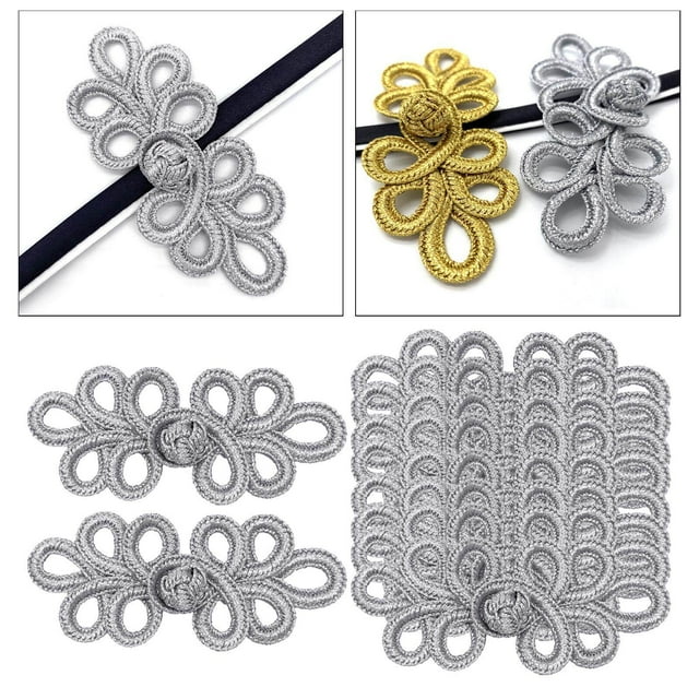 Maoww 10Pair Chinese Knots Frog Buttons Sewing Closure Fasteners Cloak Outfit Coat Silver