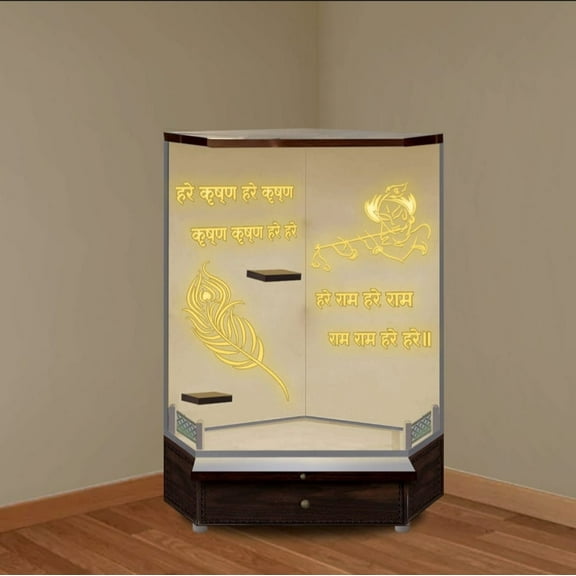 Customized Wooden Temple / Corner White LED Light Temple for Home and Office | Side Corner Wooden Mandir /Wall Hanging And Table Top /Mandap
