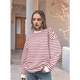 thumbnail image 5 of Sudadera de Cuello Redondo A Rayas de Gran Tamaño para Mujer, Jersey de Larga con Bloques de Color, Camiseta Informal Holgada para Hacer Ejercicio, Color Rojo XXL, 5 of 6