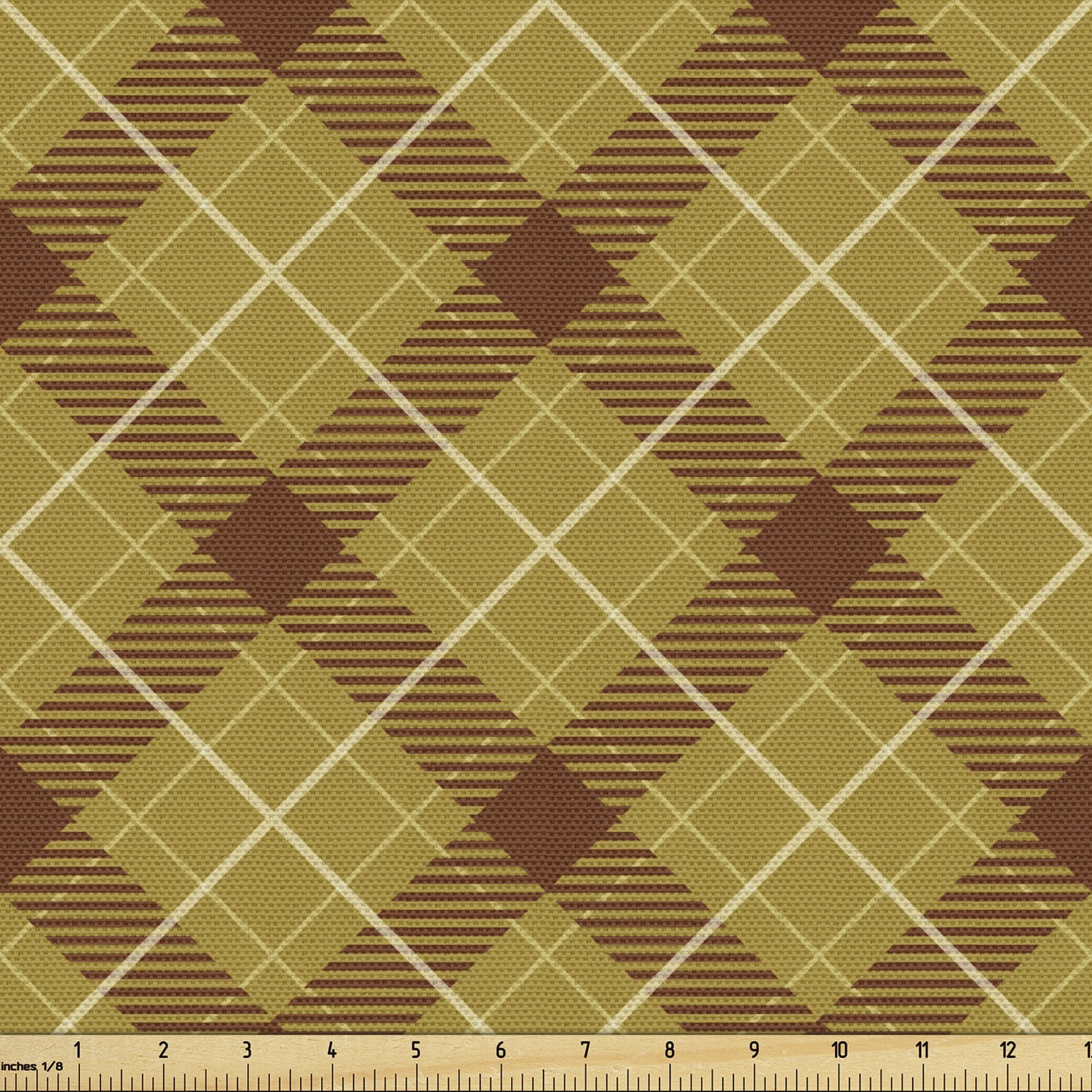 Brown Plaid Sofa Upholstery Fabric by the Yard, Illustration of a Traditional Checkered Inspired