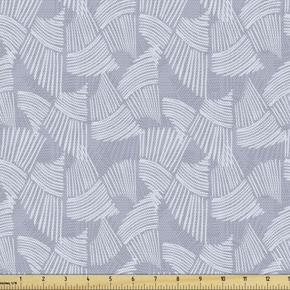 Geometric Upholstery Fabric by the Yard, Wave Formed Ornamental Shapes with Stripes in Brushed Style, Decorative Fabric for DIY and Home Accents, Ceil Blue Purpleblue by Ambesonne