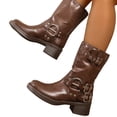 thumbnail image 4 of Ankle Boots for Women Round Toe Low Heel Womens Booties Buckle Straps Metal Studs O-Ring Detail Womens Shoes for Fall Winter, 4 of 6
