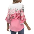 thumbnail image 5 of Women's Dressy Chiffon Blouse: Boho Floral Print 3/4 Petal Sleeve V-Neck Top - Business Casual Ruffled Office Shirt Spring Fall Workwear, 5 of 7