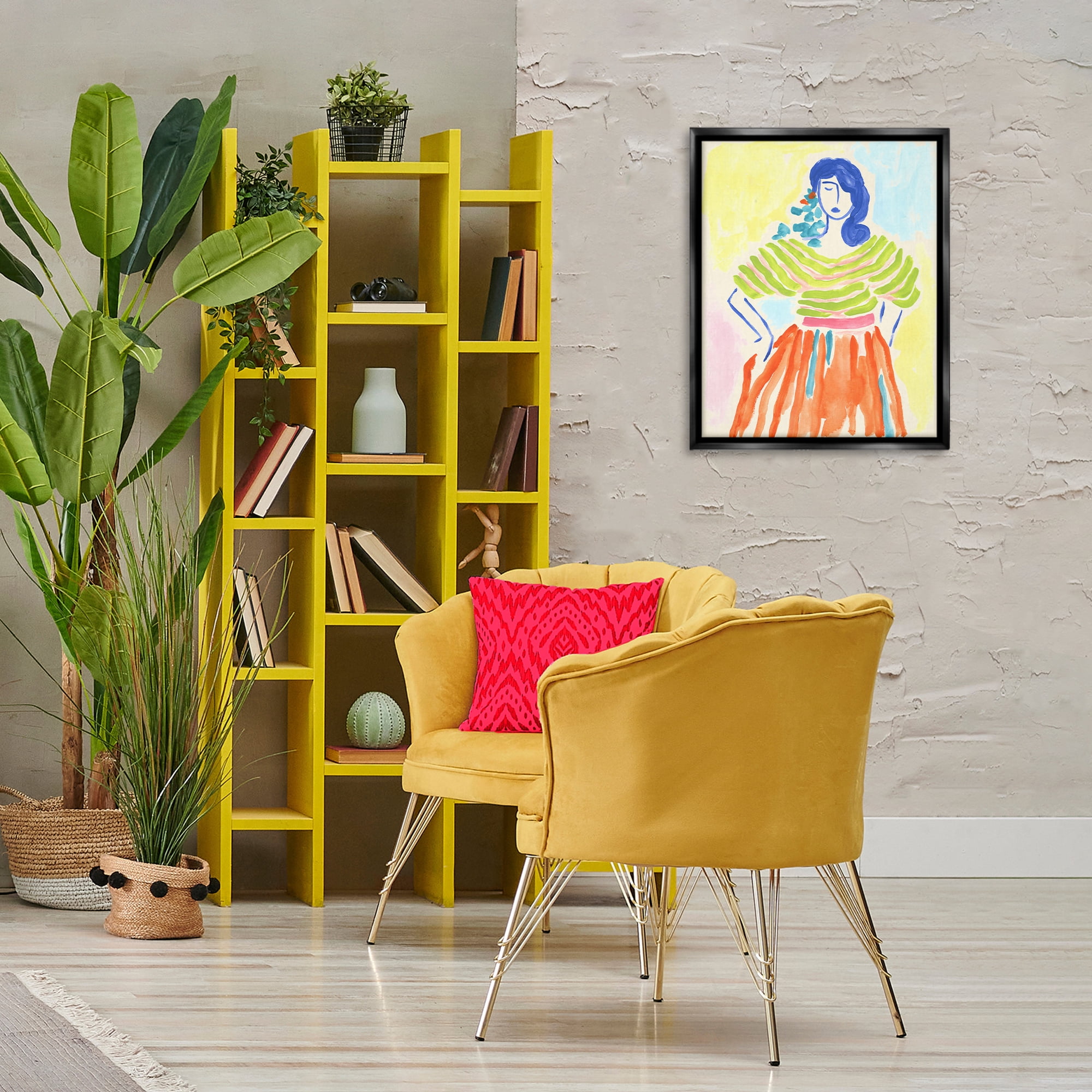 Stupell Industries Bold Hued Fashion People Painting Black Floater Framed Canvas Art Print Wall Art, 17 x 21