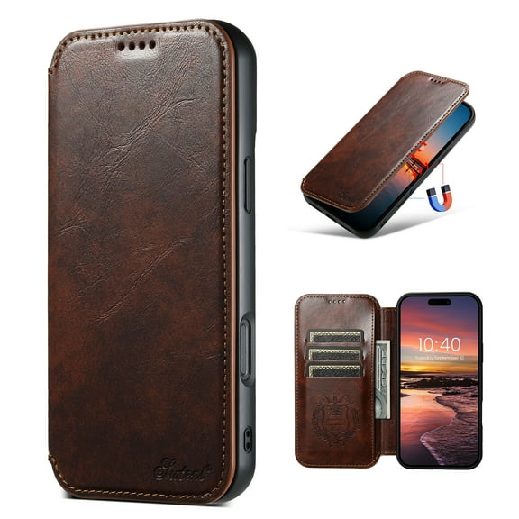 Allytechgroup Flip Case for Apple iPhone 17 Pro 6.3", Retro PU Leather Business Cover Wallet with Cards Slots Anti-Scratch Shockproof Stand Compatible with Magsafe Case for Women Men, Khaki