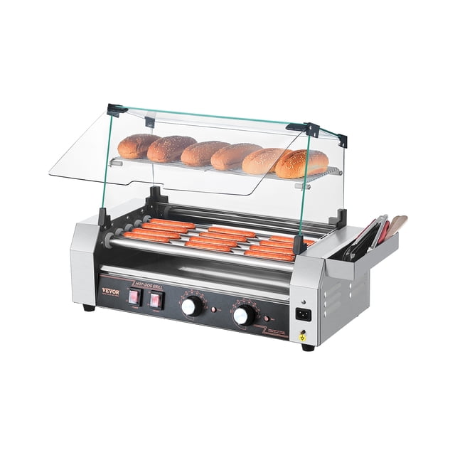 VEVOR Électrique 12 Hot-Dogs 5 Rouleaux Gril Commercial Cuiseur Couvercle de Machine 750 W