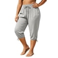 thumbnail image 3 of VBVC Women's Plus Drawstring Loose Capri Joggers , Casual Summer Stretchy Pants For Women , Ladies' Comfy Adjustable Hem Crop Trousers with Pockets, Gray , XL-5XL, 3 of 8