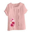 thumbnail image 3 of Camisetas de Manga Corta para las Mujeres Impreso Botón de Manga Corta Camiseta Blusa Poliéster, Ropa Casual Mirar Superior para las Mujeres, 3 of 4