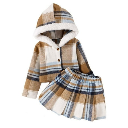 

Odeerbi Girls Dress Baby Girls Clothes Infant Toddler Fashion Long Sleeve Hooded Coat Skirt Set Two Piece Set Brown