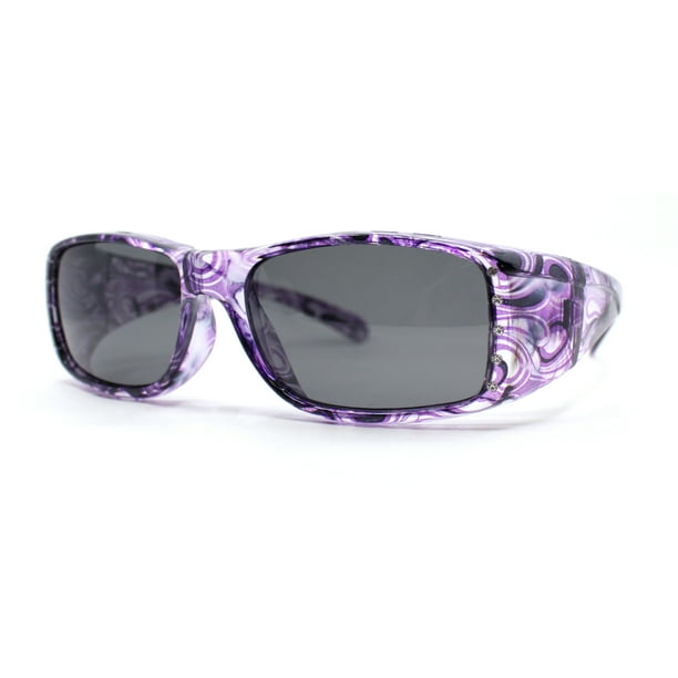 Polarized Womens Rhinestone 62mm Rectangle Fit Over Sunglasses Over
