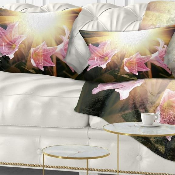 Designart Large Pink Flowers with Sunlight - Flower Throw Pillow - 12x20
