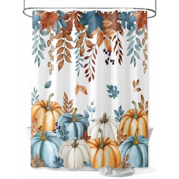 Fall Shower Curtain Harvest Pumpkin Shower Curtains for Bathroom Thanksgiving Decor, Waterproof Polyester Shower Curtain Set with Hooks, Stall Long 36" x 72" Autumn Leaves Berry