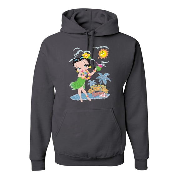 Wild Bobby, Betty Boop Island Girl Paradise Betty Boop Unisex Hoodie Sweatshirt, Charcoal, Small
