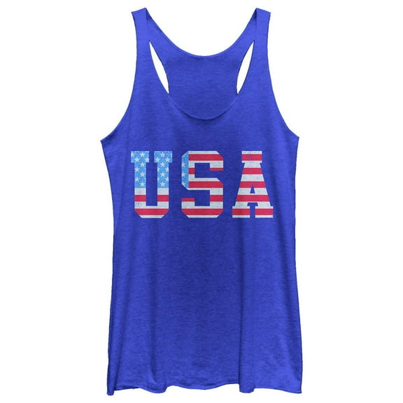 Women's Lost Gods American Flag Letters USA  Racerback Tank Top Royal Blue Heather Large