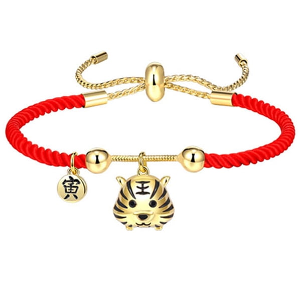 EeaseMX Pulsera con dije de tigre, amuleto, nudo trenzado, bendición de Año Nuevo, pulsera roja