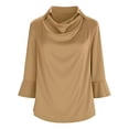 thumbnail image 4 of Lumtrix Womens Elegant Cowl Neck Satin Blouses Business Casual 3/4 Bell Sleeve Shirts Ruched Dressy Tops Work Office Clothes Gold L, 4 of 6