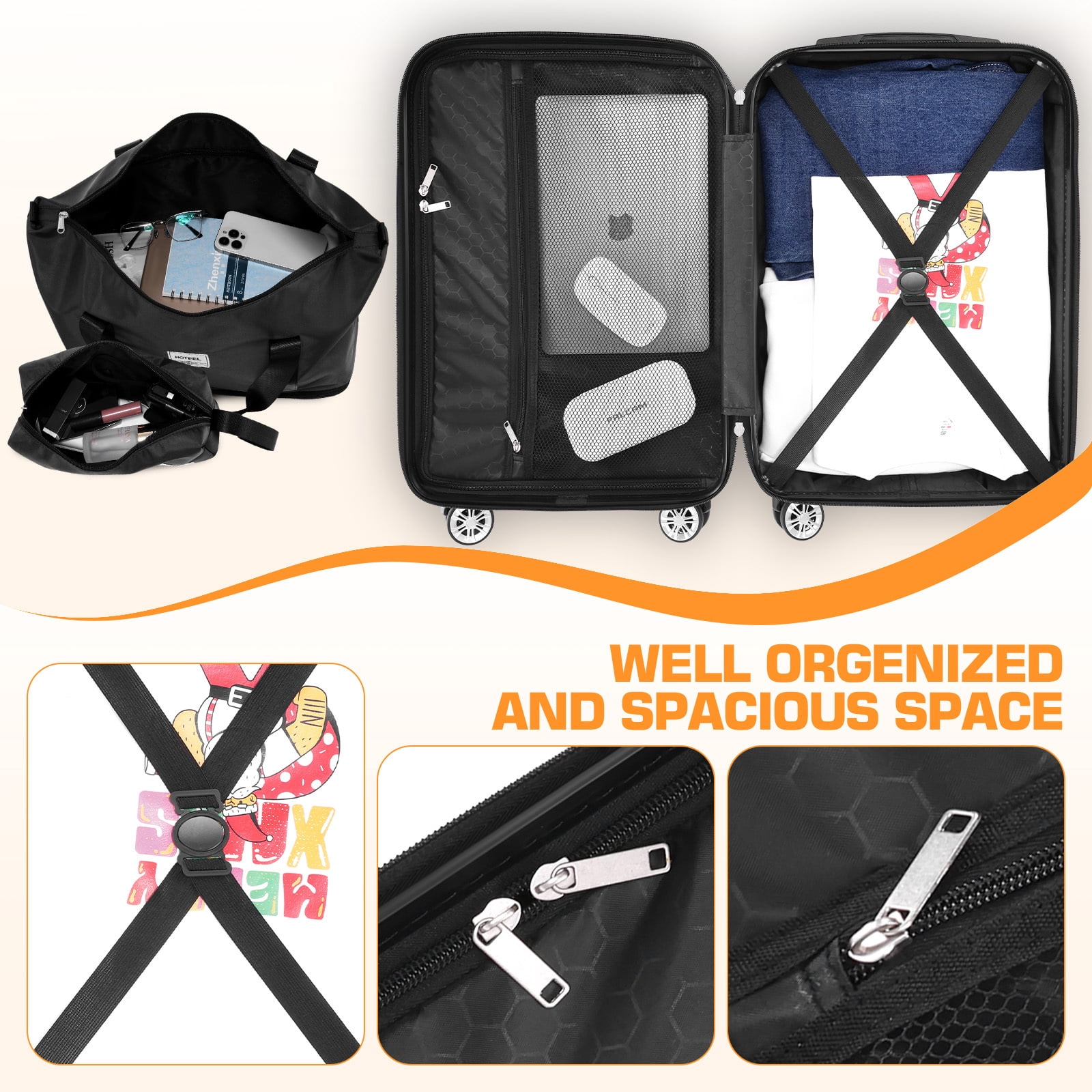 COBIZI Luggage Sets 5 Piece, ABS+PC Hard Shell Suitcases with Wheels, TSA Aproved Lock and Carry on Bags, Travel Suit Case Set for Men and Women, (5-Piece, Black)