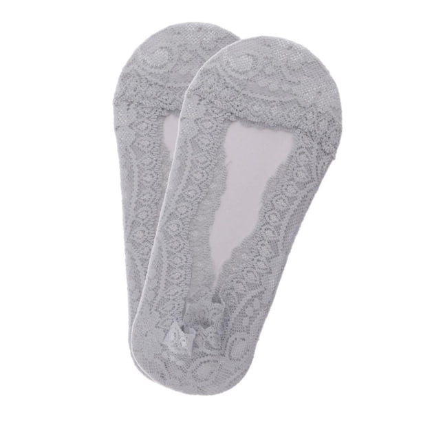2 pares de calcetines invisibles antideslizantes de encaje para mujer, de corte bajo, color gris 灰色