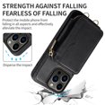 thumbnail image 6 of Jiahe Cover for iPhone 14 Pro, Crossbody Zipper Wallet Case,Shockproof PU Leather Kickstand Folio Case with Card Slots Holder Shoulder Strap Lanyard Case Cover, black, 6 of 7