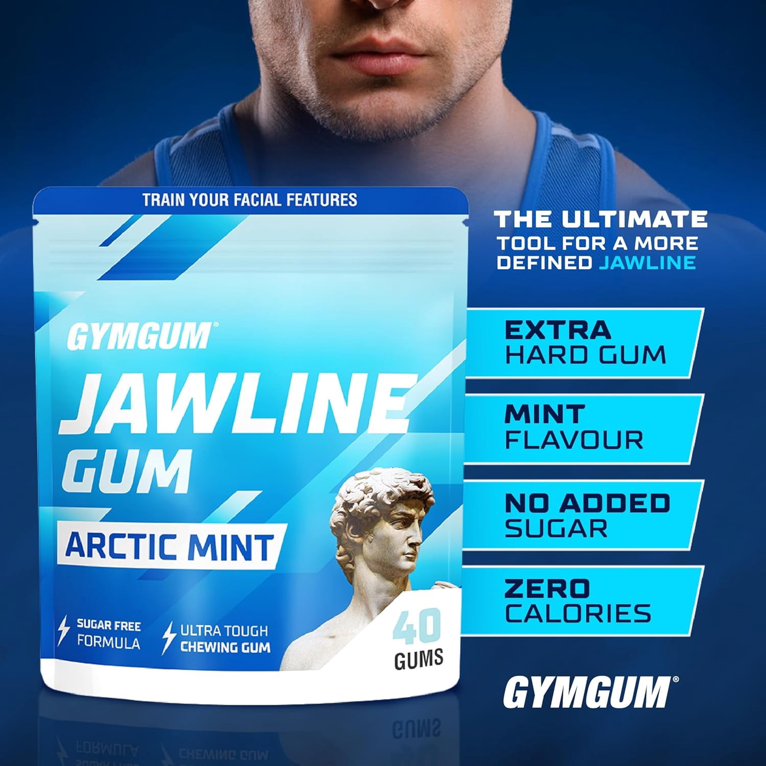 GYMGUM Jawline Ultra Hard Chewing Gum for Jaw Training & Facial Fitness | Sugar-Free, Keto-Friendly Mewing Gum (Arctic Mint, 120 Count)